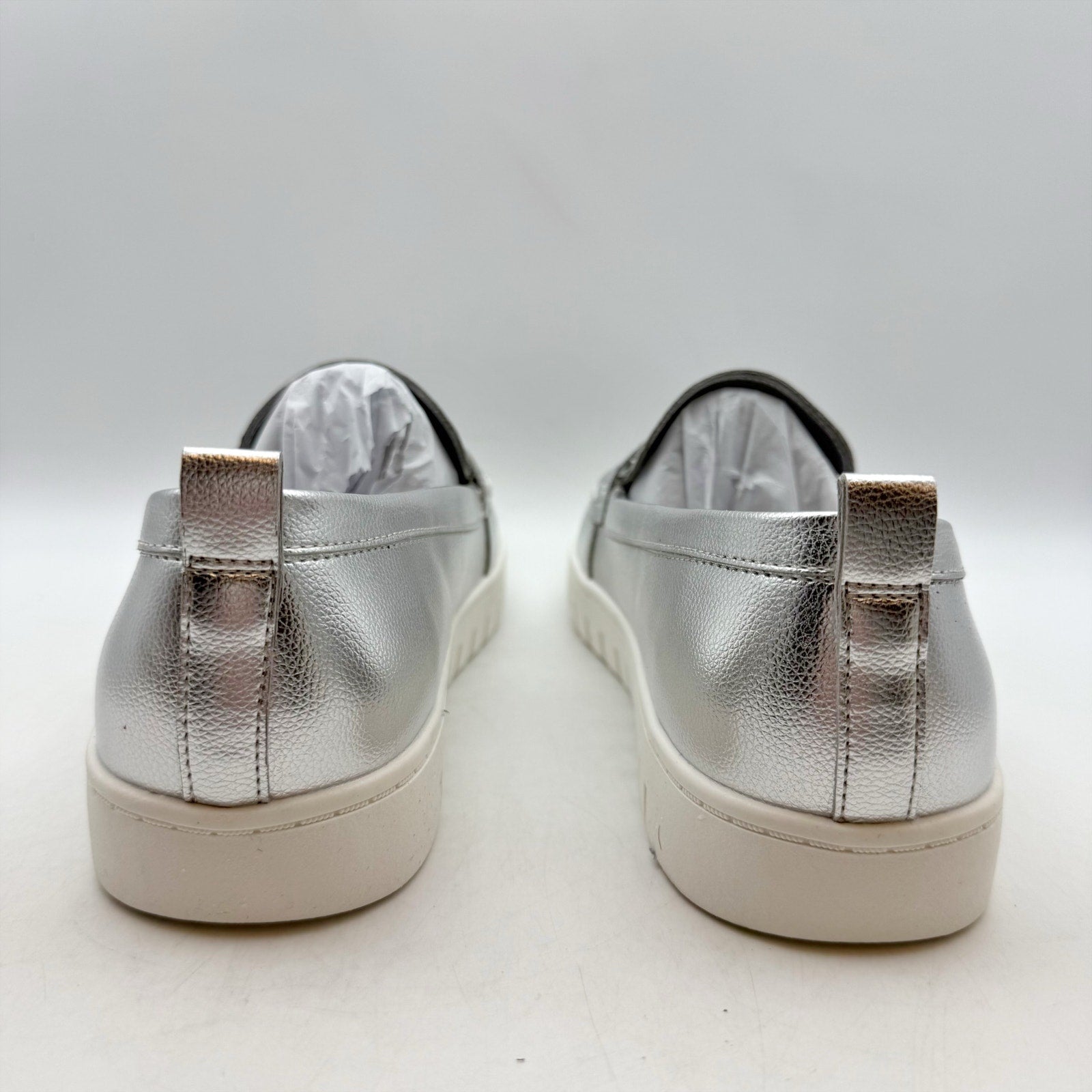 Anne Klein Womens Kalypso Penny Loafers US 9.5 M Silver Metallic Slip On NIB
