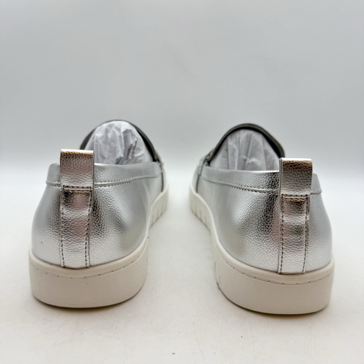 Anne Klein Womens Kalypso Penny Loafers Size 9.5 M Silver Metallic Slip On NIB