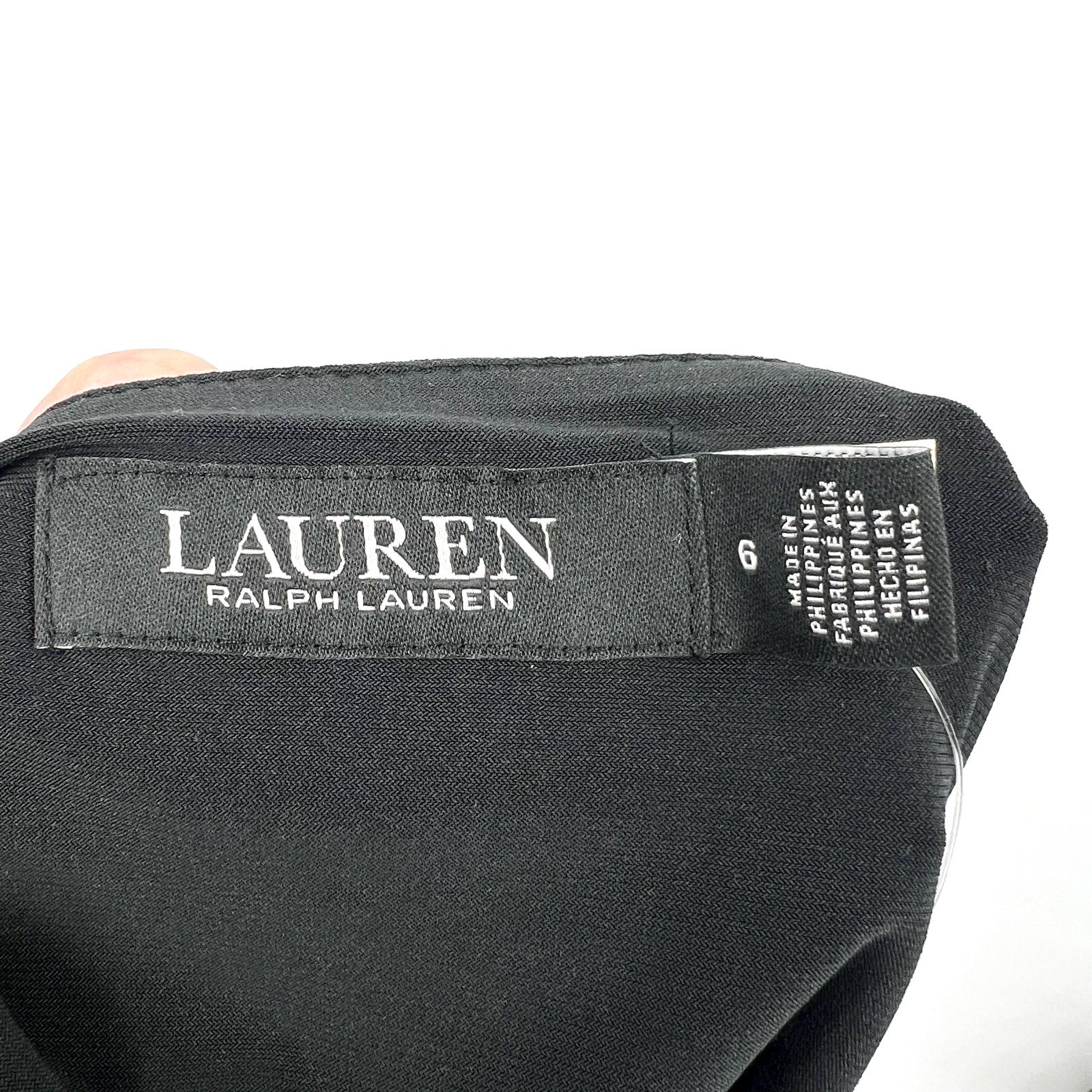 LAUREN RALPH LAUREN Surplice Jersey Dress Size 6 Black 3/4 Sleeves Belted NWT