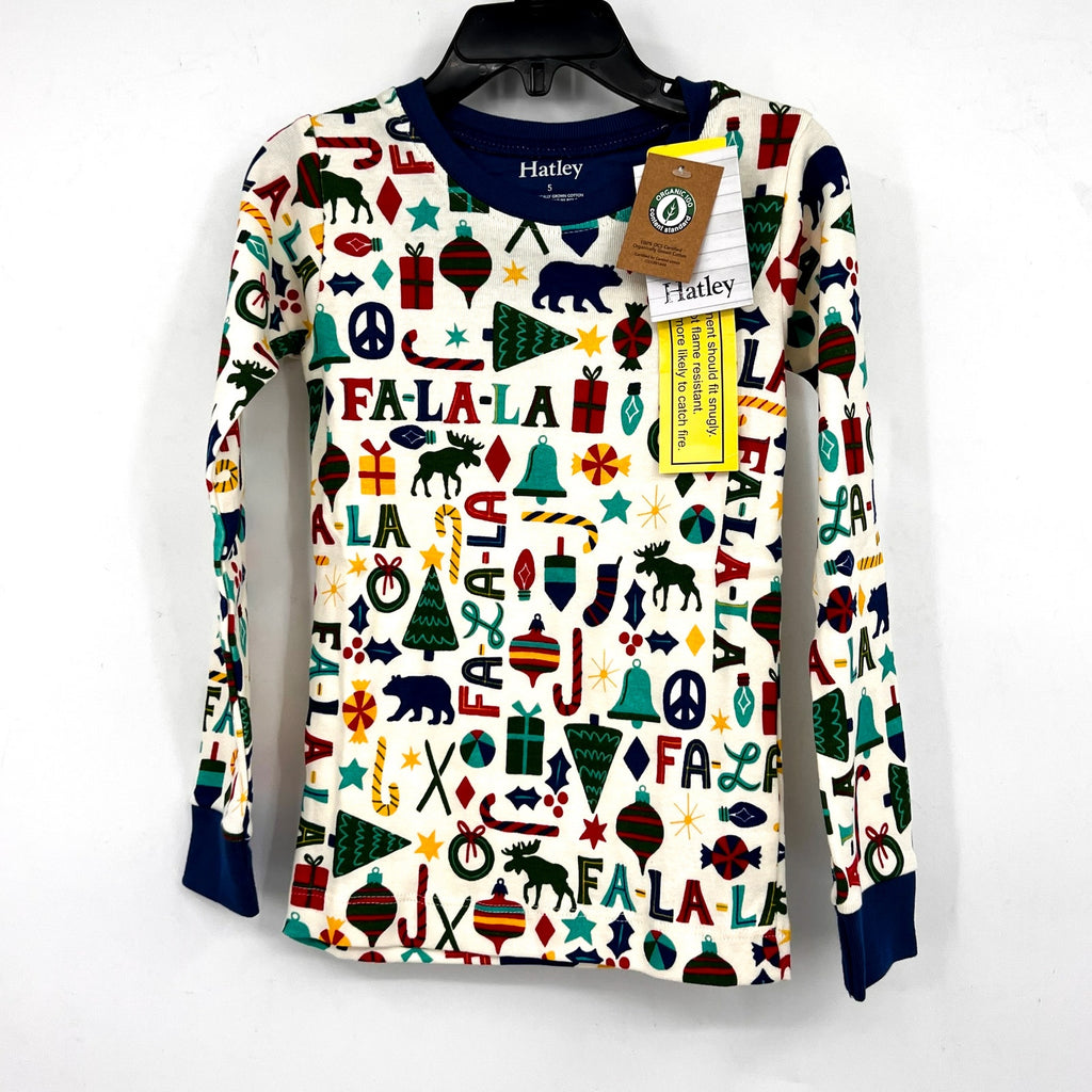 HATLEY Boy's Falala Pajama Set Size 5 Blue Printed Long Sleeve Holiday NWT