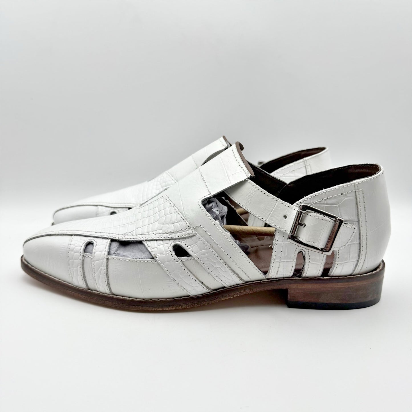 Stacy Adams Mens Calvino City Sandal US 10 M EU 43 White Printed Leather NIB