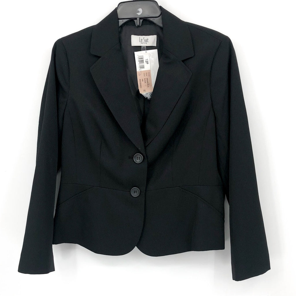 LE SUIT Women's Two Button Blazer Jacket 12 Petite Black Notch Lapel Collar NWT
