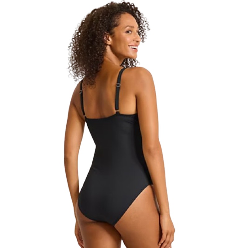 TOMMY BAHAMA Pearl V-Neck One Piece Swimsuit Size 6 Black Solid Cross Front NWT