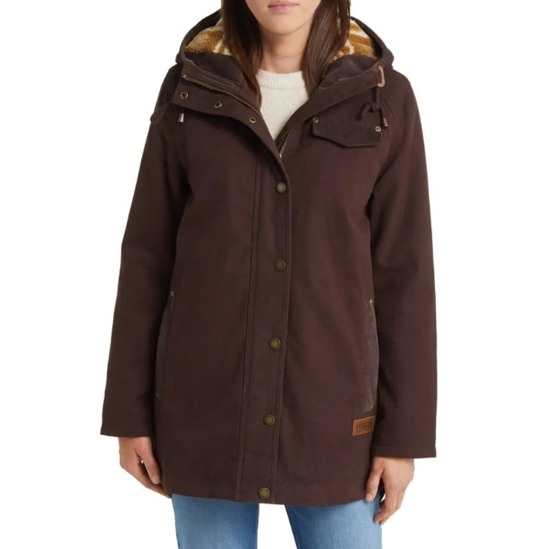PENDLETON Womens Maria Canvas Corduroy Trim Parka XXL Coffee Brown Hooded NWT