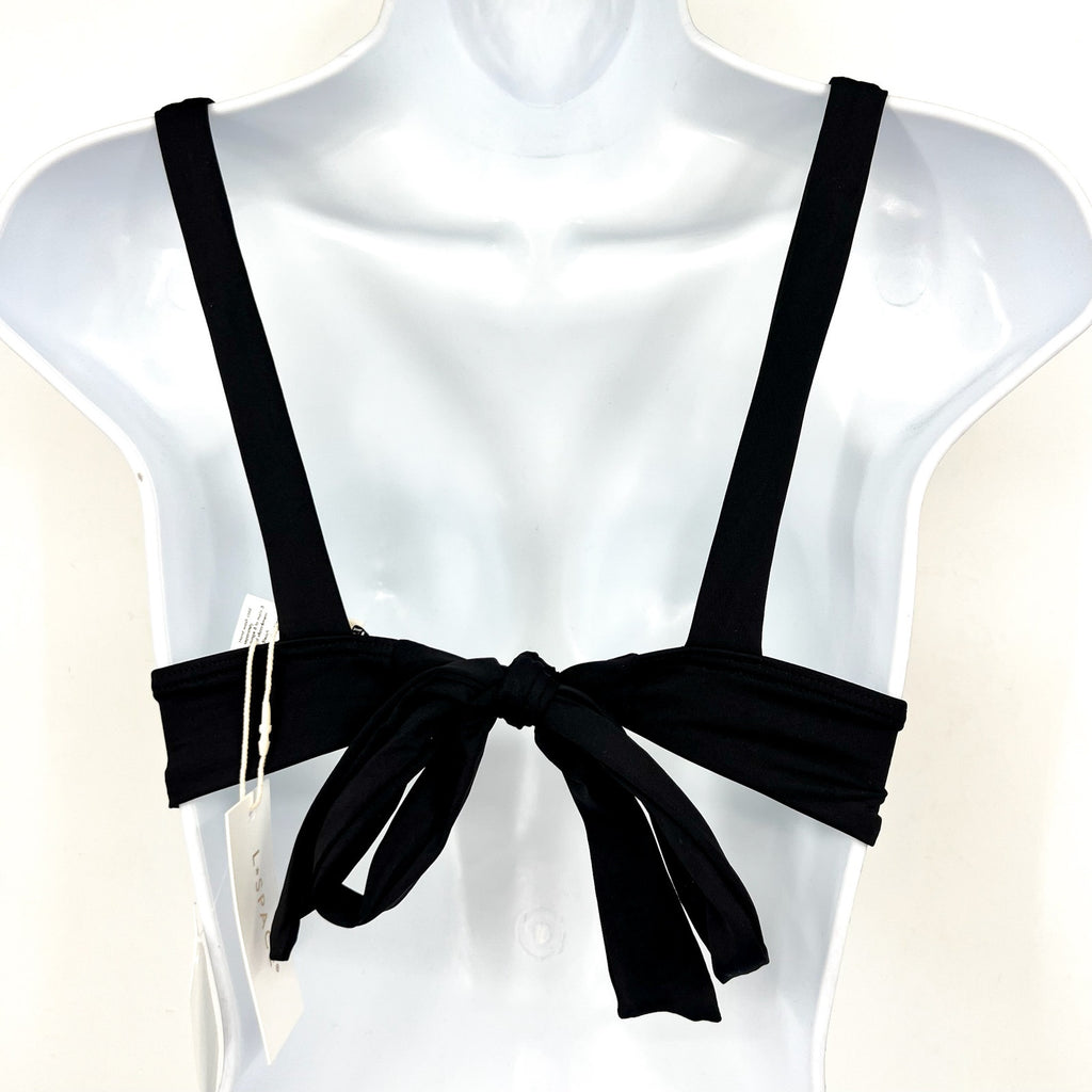 L*SPACE Women's Harley Bralette Bikini Top Small Black Low Tie Back NWT