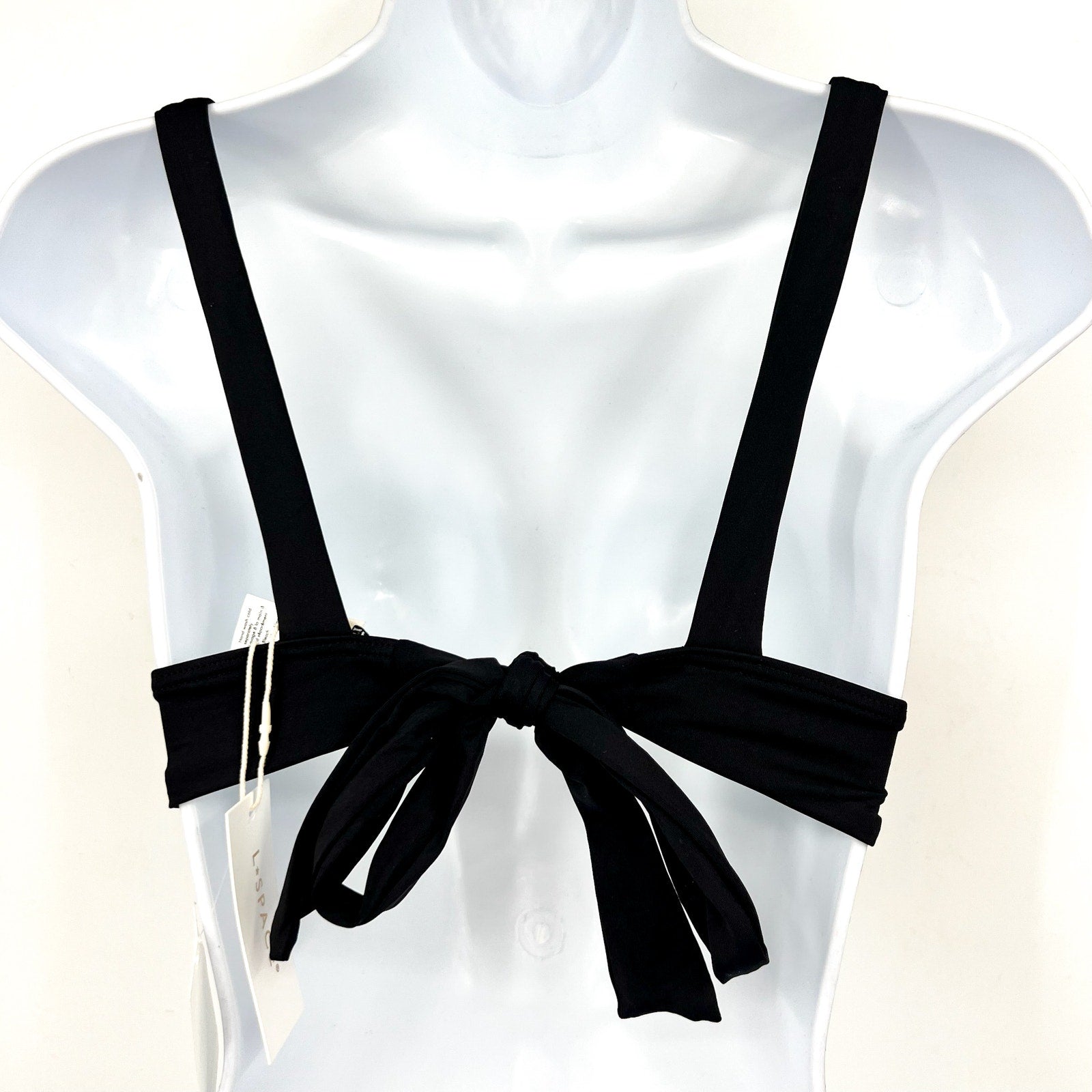 L*SPACE Women's Harley Bralette Bikini Top Small Black Low Tie Back NWT