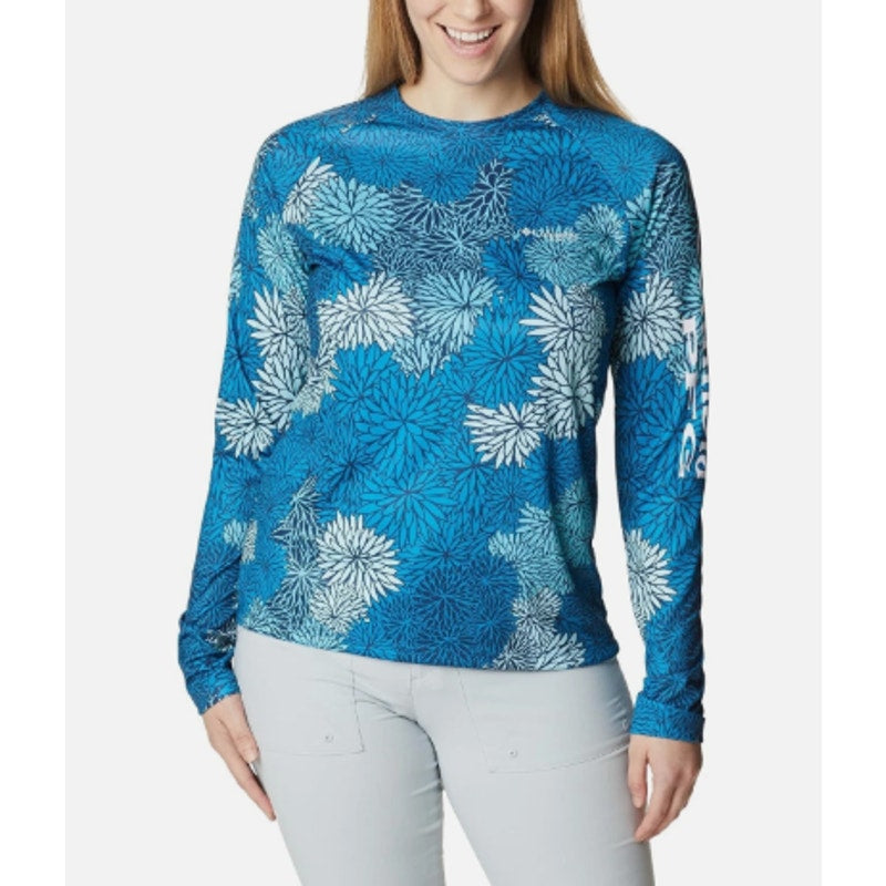 Columbia Womens Super Tidal Tee Small Blue Carbon Anemones Long Sleeve NWOT