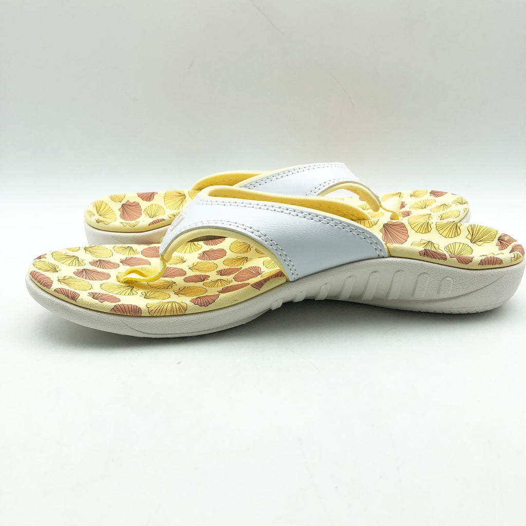 Spenco Womens Yumi Ocean Shell Sandals Size 12 White Yellow Flip Flops NWOB