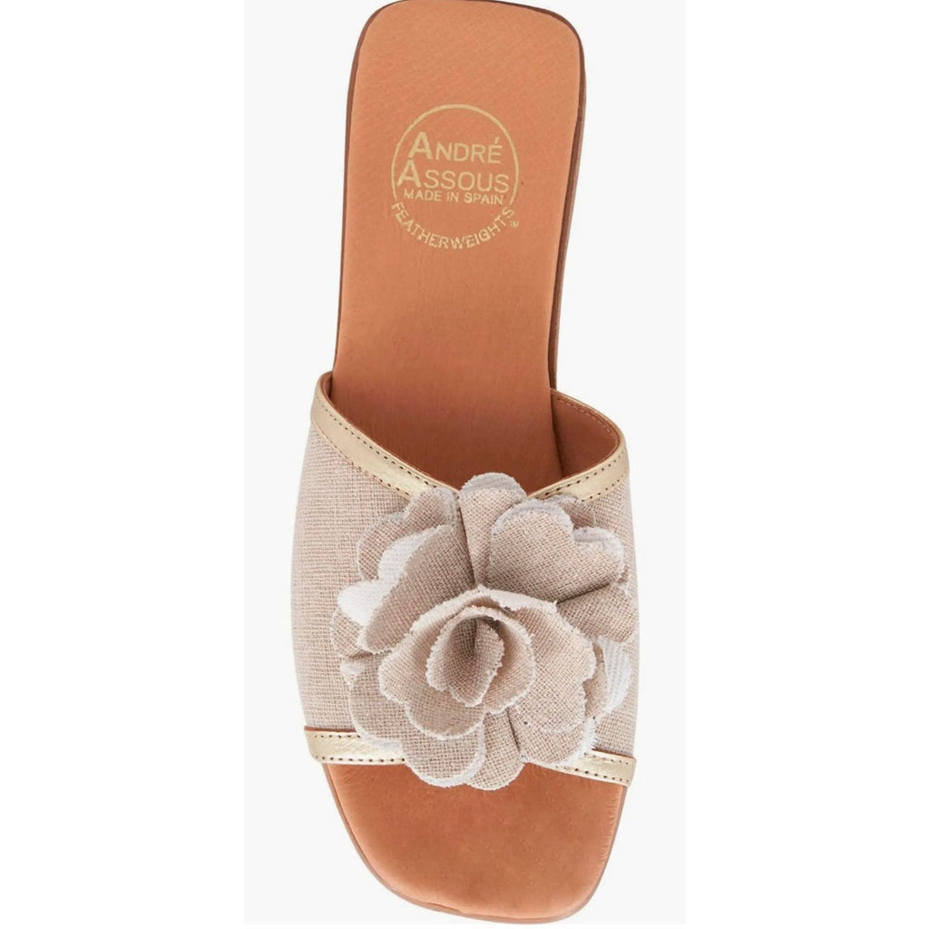 Andre Assous Womens Kiky Flower Slide Sandals Size 7 EU 38 Beige Natural NIB