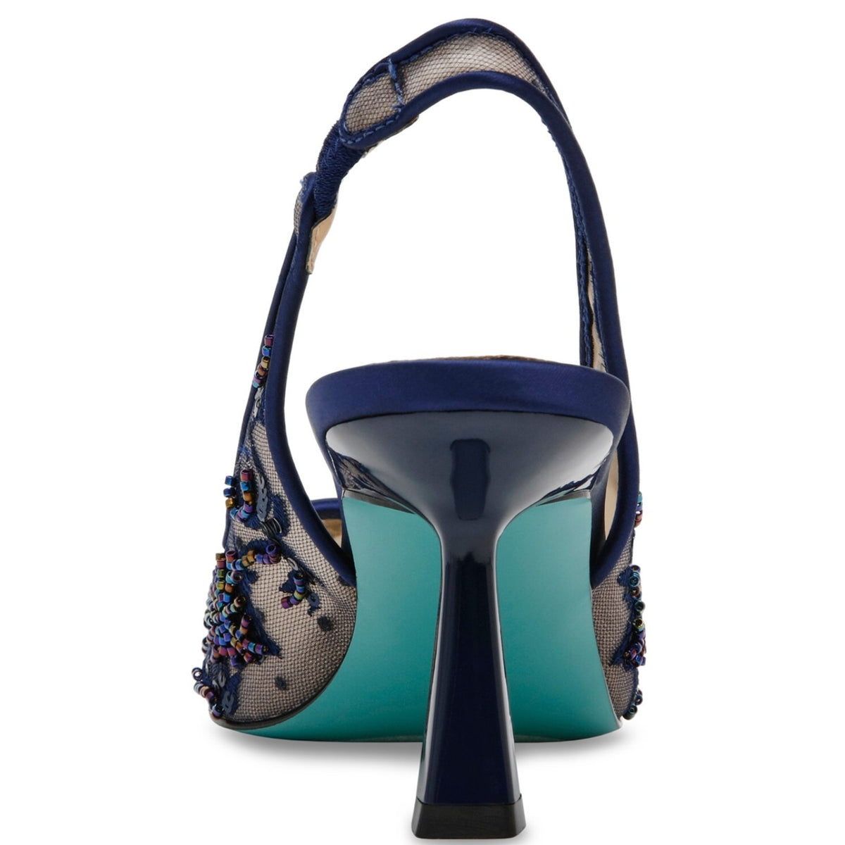 Blue Betsey Johnson Womens Nikki High Heels Size 7 Navy Blue Lace Sling Back NIB