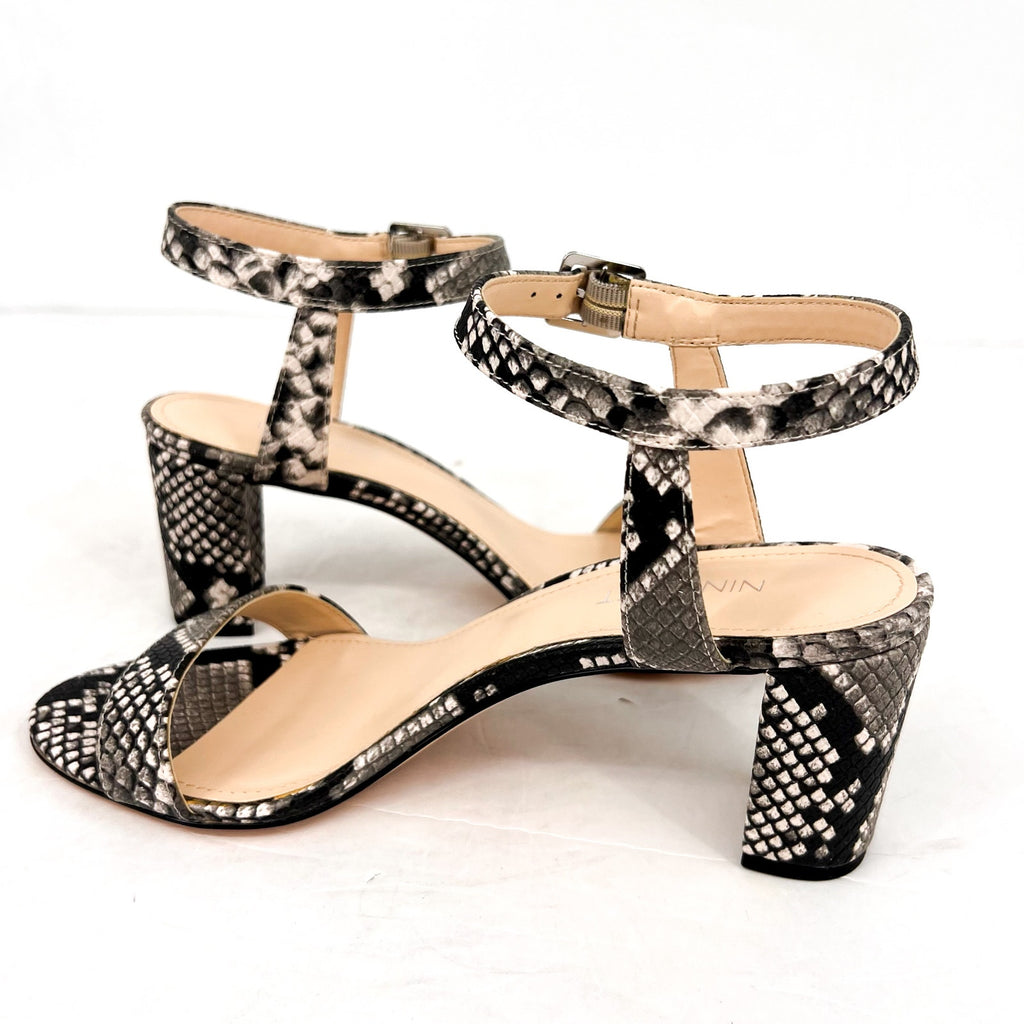 NINE WEST Womens Pixel 3 Heeled Sandals Size 8.5M Grey Snake NIB