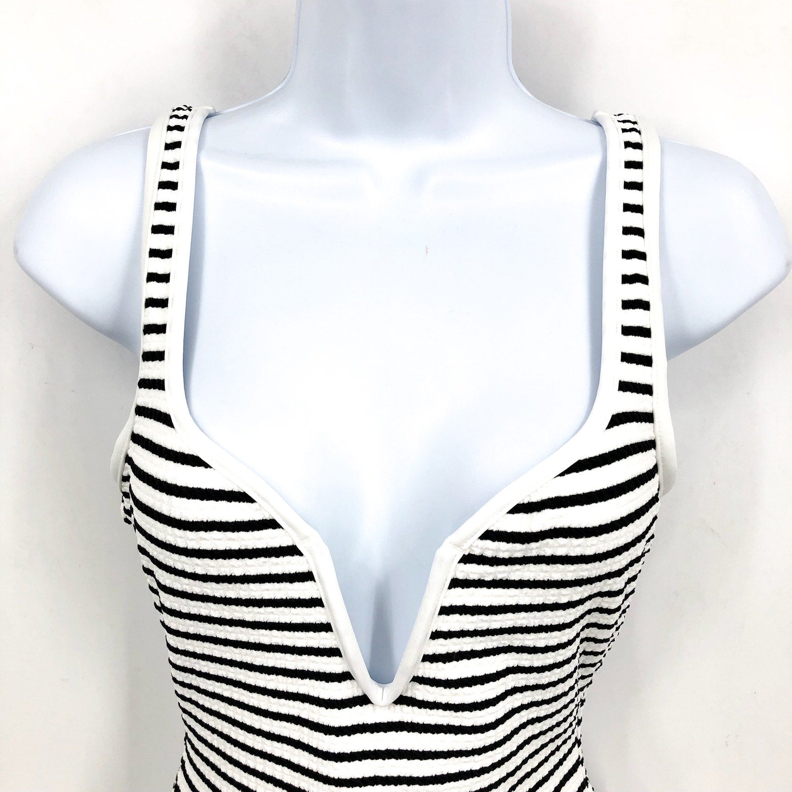 L*SPACE Coco Classic One-Piece Swimsuit Small Black White Sail Along Stripe NWT