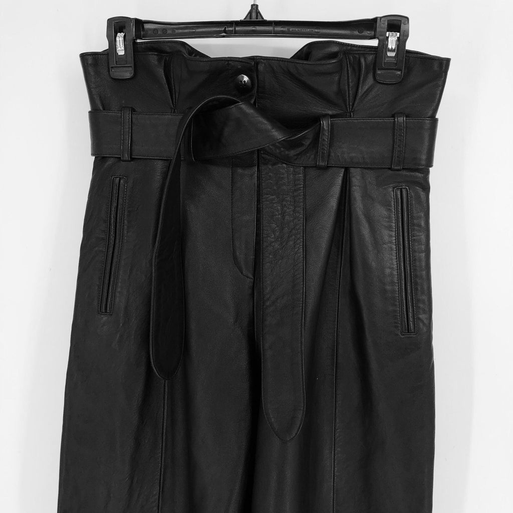 ATTICO Women's Leather Paper Bag Pants IT 40 US Small Black Tie Cuff Belted NWT