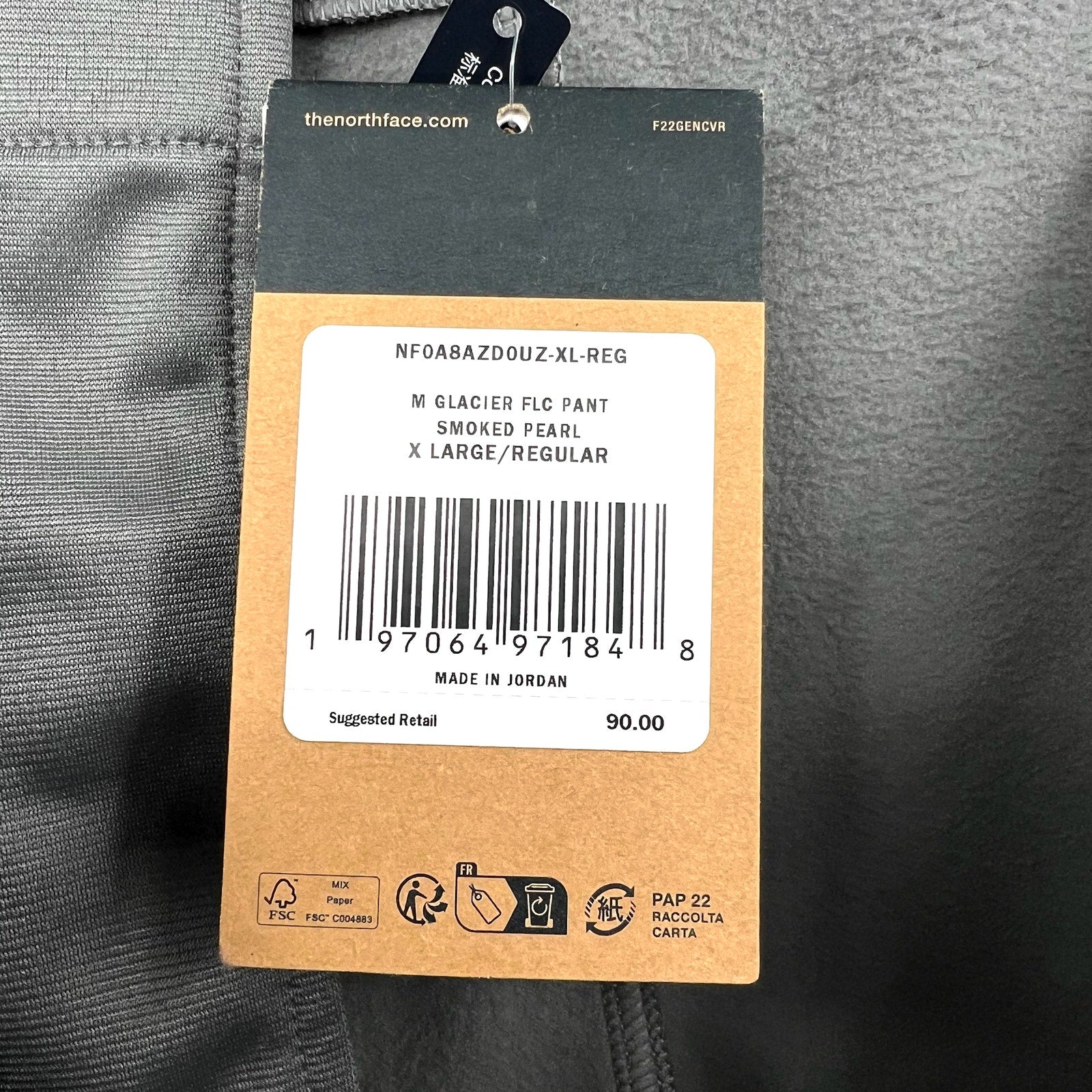 THE NORTH FACE Men's Glacier Fleece Pants XL Gray Smoked Pear Drawstring NWT