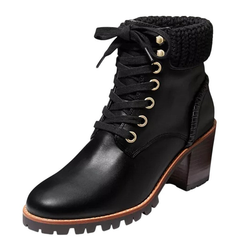 Jack Rogers Womens Harper Hiker Boots US 7.5 Black Leather Water Resistant NIB