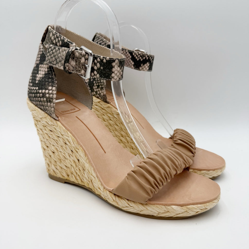 DOLCE Vita Womens Noor Wedge Sandals Size 8.5 Brown Espadrille Leather NWOB