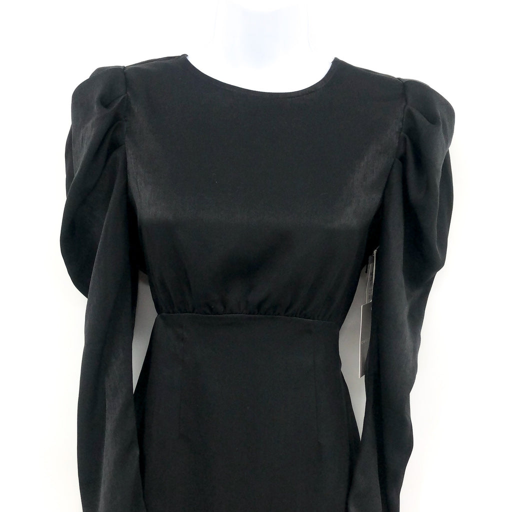 CHELSEA28 Womens Puff Sleeve Mini Dress XS Black Satin Long Sleeve Cut-Out NWT