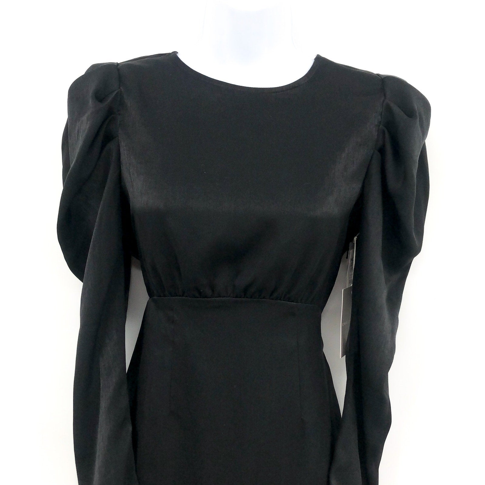 CHELSEA28 Womens Puff Sleeve Mini Dress XS Black Satin Long Sleeve Cut-Out NWT