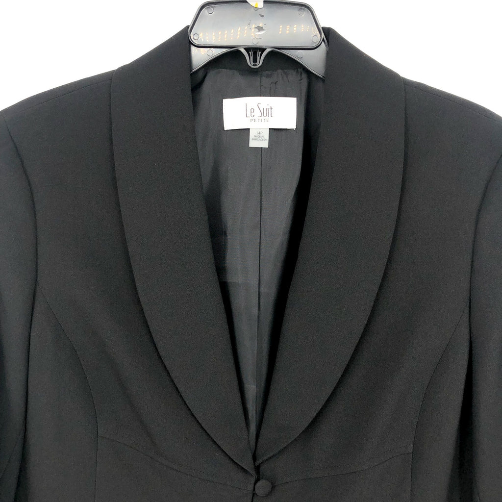 LE SUIT Womens Shawl Collar Suit Jacket 12P PETITE Black Coated Buttons NWT