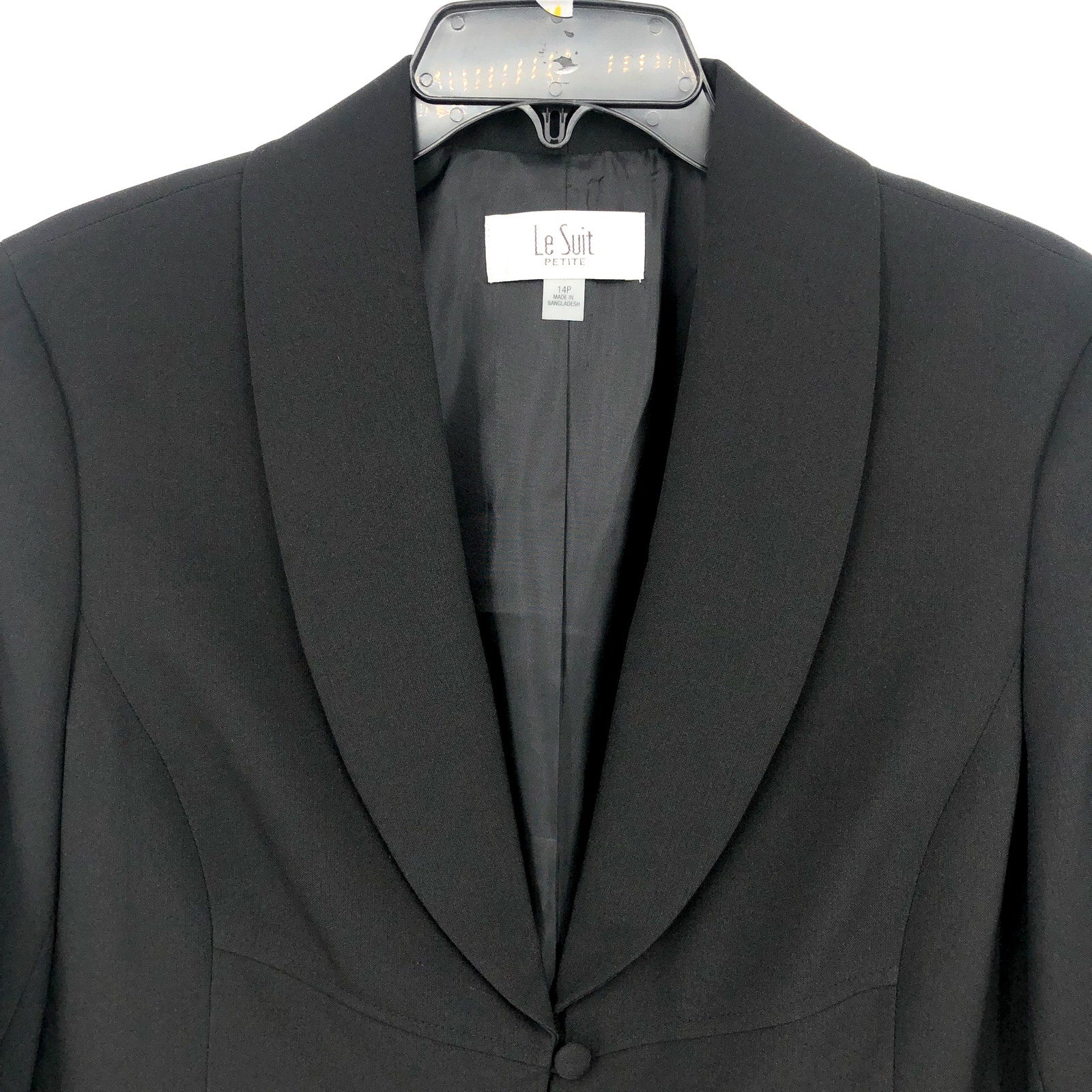 LE SUIT Womens Shawl Collar Suit Jacket 12P PETITE Black Coated Buttons NWT