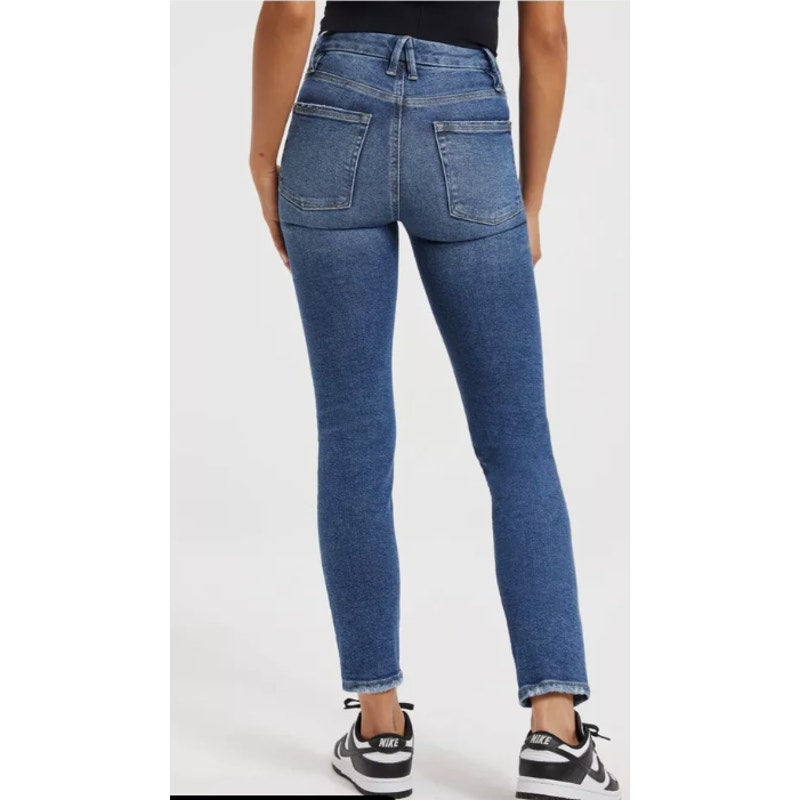 GOOD AMERICAN Good Straight Ripped Ankle Jeans Size 29 US 8 Indigo Blue NWT
