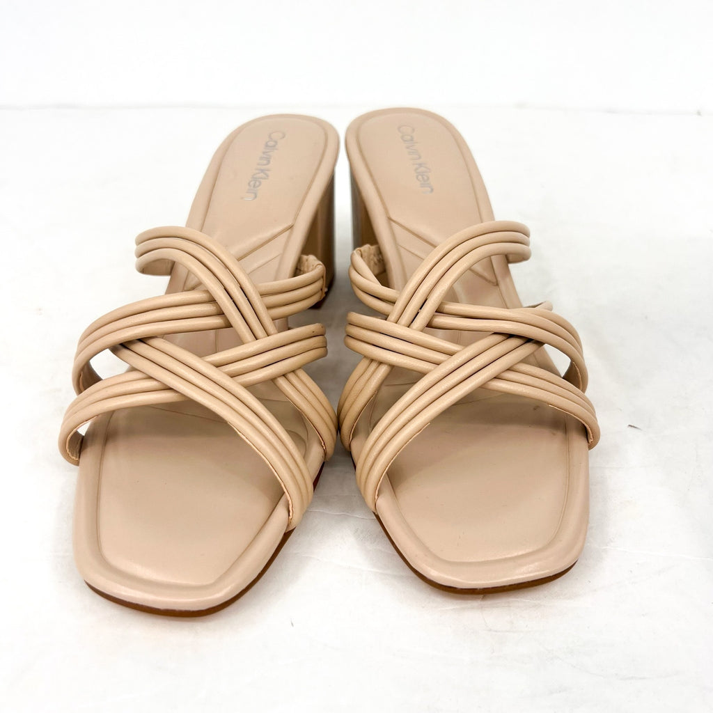 CALVIN KLEIN Women's Terisa Strappy Sandals Size 8.5 Tan Natural Leather NIB