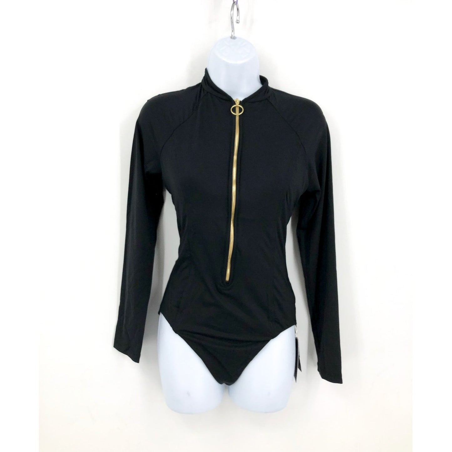 SEAFOLLY Women's Plain Zip Front Swim Surfsuit Size 8 Black Long Sleeve
