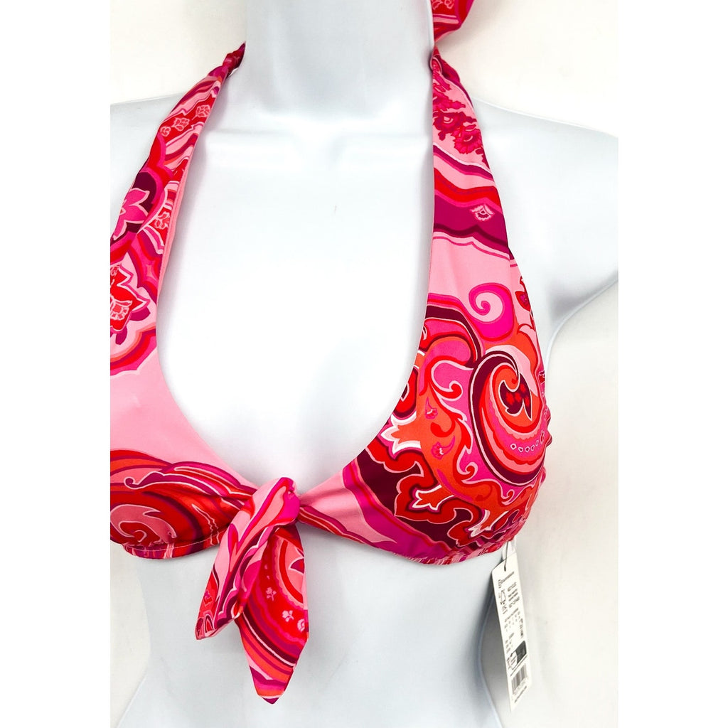 LAUREN RALPH LAUREN Provence Paisley Bikini Top Size 4 Pink Tie Front Halter NWT