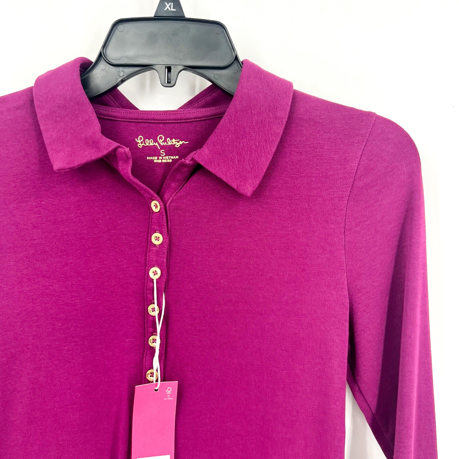 LILLY PULITZER Womens Reema Long Sleeve Polo Top Small Purple Amarena Cherry NWT