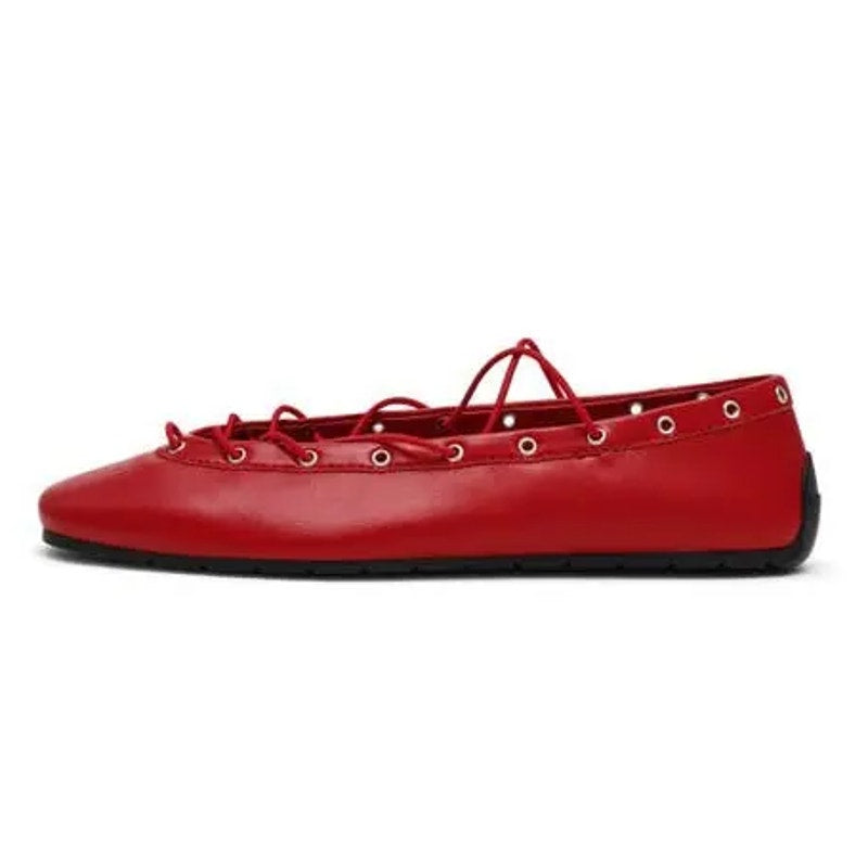 Steve Madden Womens Pointe Flats Size 8 M Red Leather Lace-Up NIB
