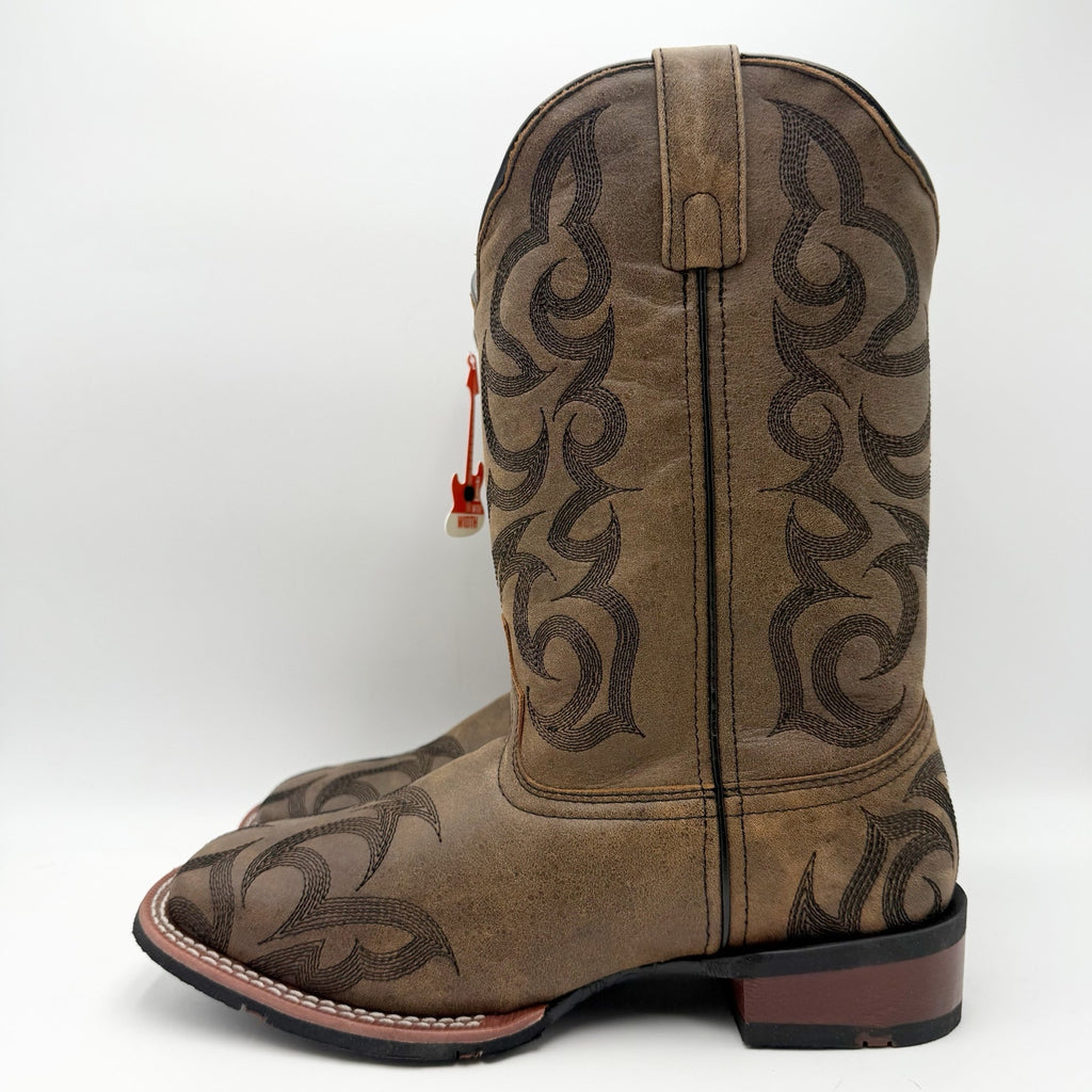 Laredo Women Sariah Cowboy Boot US 8 Wide Brown Leather Embroidered Mid Calf NIB