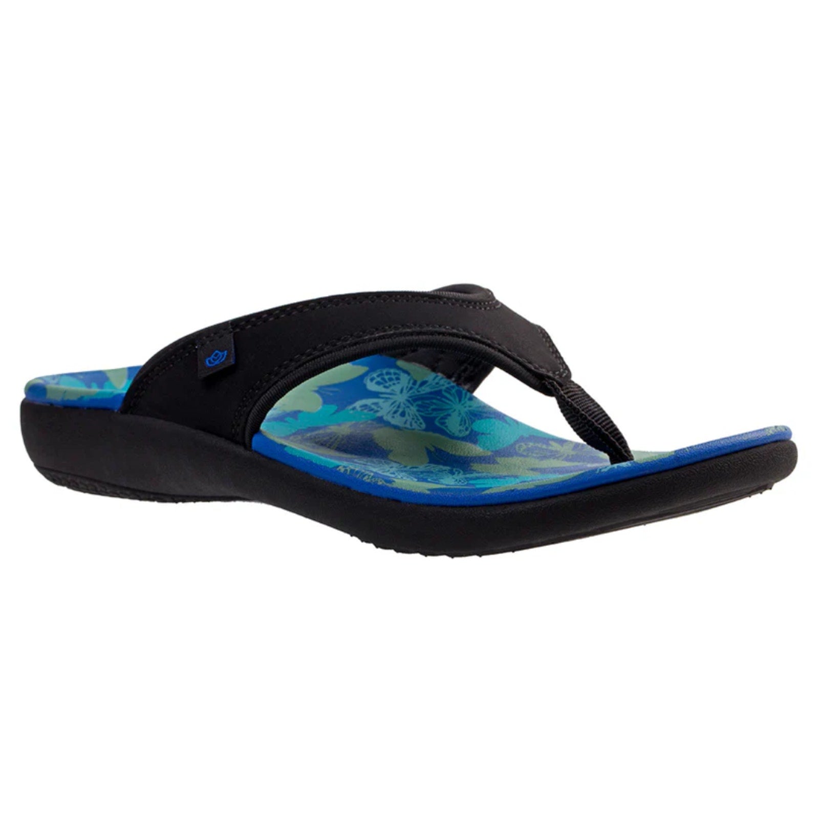 Spenco Women's Yumi Butterfly Sandals Size 8 WIDE Blue Black Flip Flop NWT