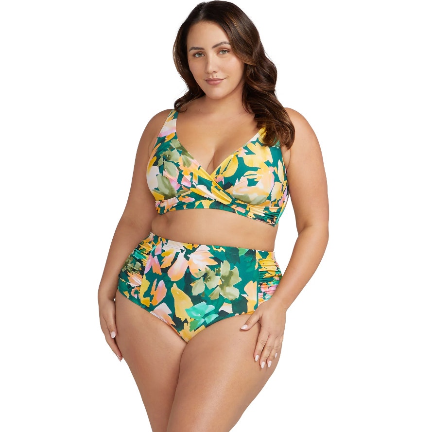 ARTESANDS Les Nabis Botticelli High Waist Bikini Bottom Size 16 Green Floral NWT