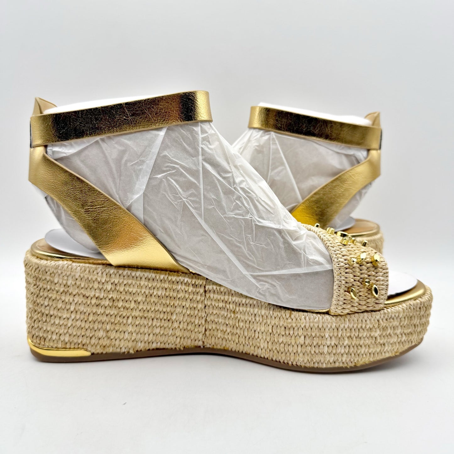Franco Sarto Womens Terry 3 Studded Espadrille Sandal US 8.5 M Gold Metallic NIB