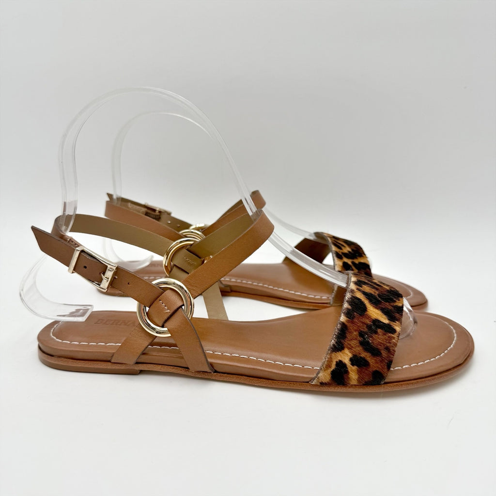 Bernardo Womens Henre Flat Sandals Size 6.5 Brown Leopard Haircalf Leather NIB