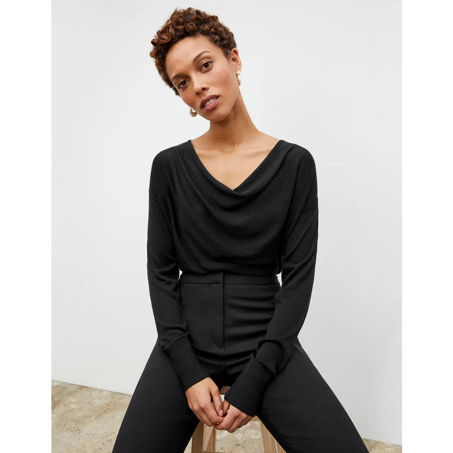 M.M LAFLEUR Women's Monica Top XL Black Silk Jersey Long Sleeve Blouse NWT