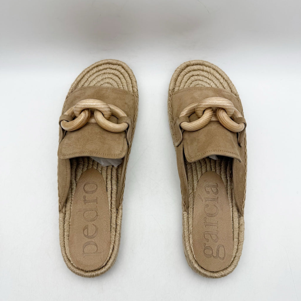 Pedro Garcia Womens Journey Slide Sandals EU 39.5 US 9.5 Tan Beige Leather NWOB