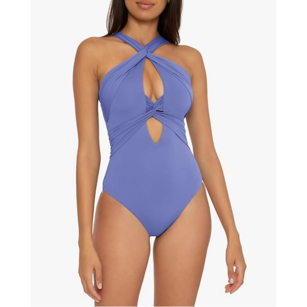 BECCA Women's Gracelyn High Neck One Piece Swimsuit Large Blue Cornflower NWT