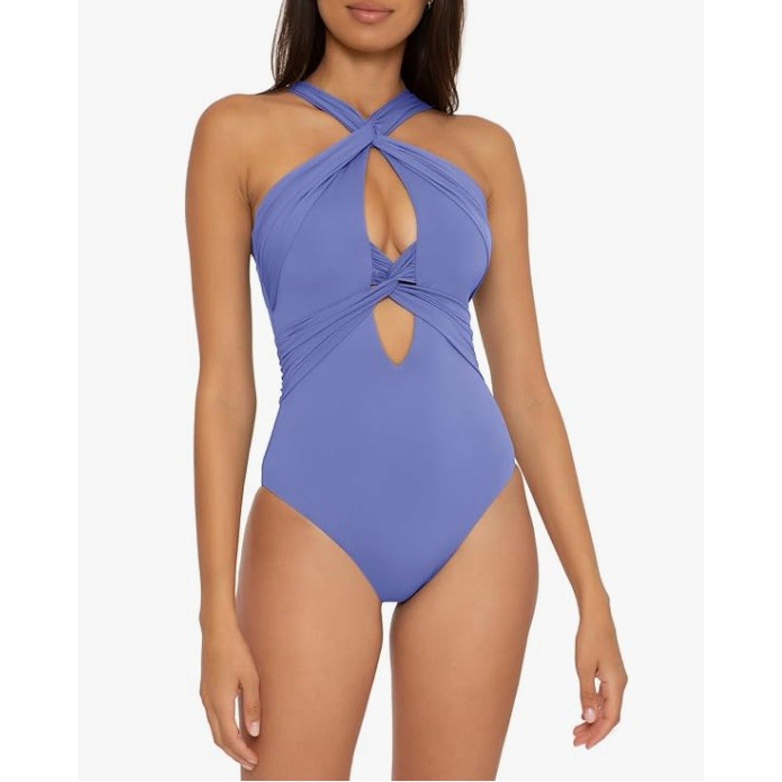 BECCA Women's Gracelyn High Neck One Piece Swimsuit Large Blue Cornflower NWT