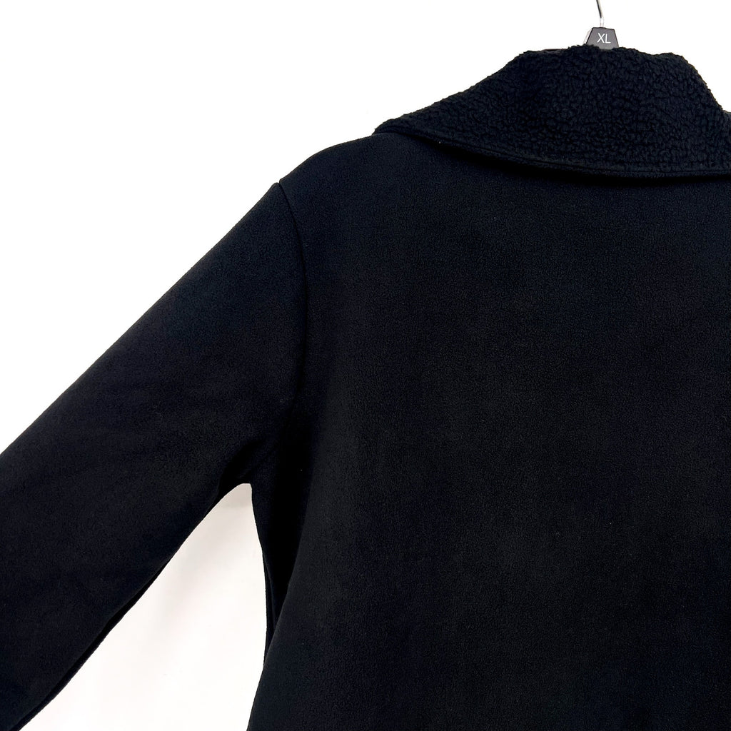 DENIM & CO. Women's Fleece Bonded Sherpa Jacket Small Petite Black NWOT
