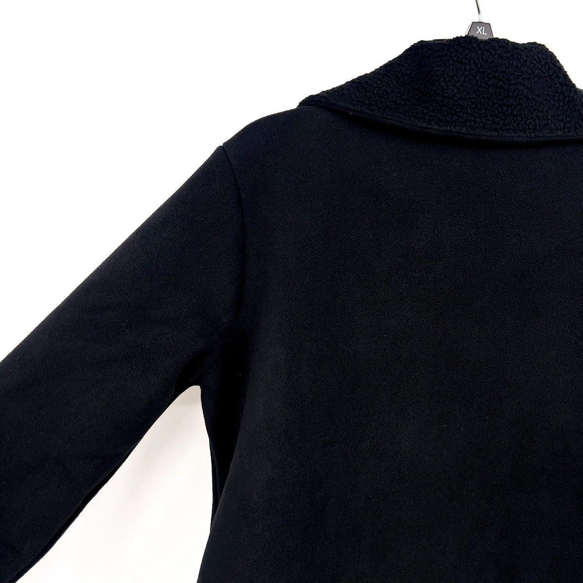 DENIM & CO. Women's Fleece Bonded Sherpa Jacket Small Petite Black NWOT