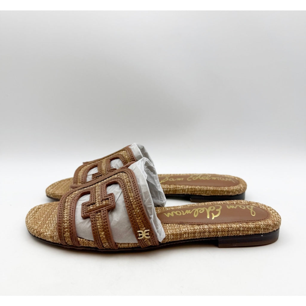 Sam Edelman Women's Bay Slide Sandals Size 7 EU 37 Tan Raffia Flats NIB