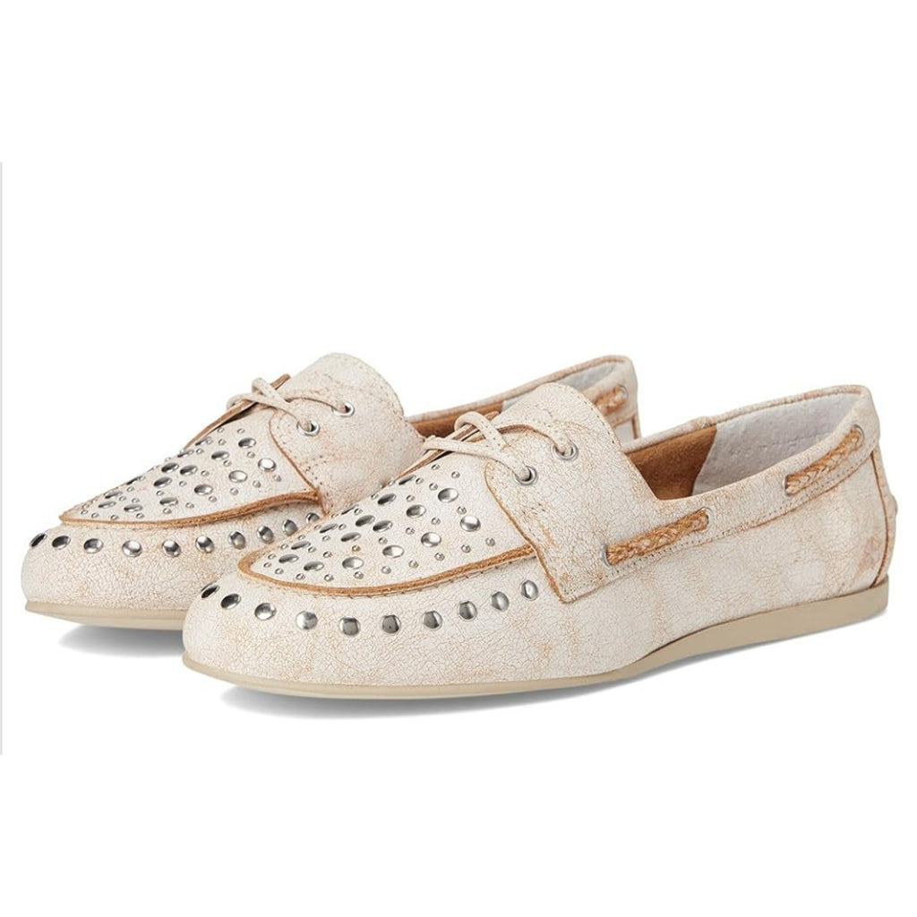 Lucky Brand Womens Timini Studded Loafers Size 8 Distressed White Leather NIB