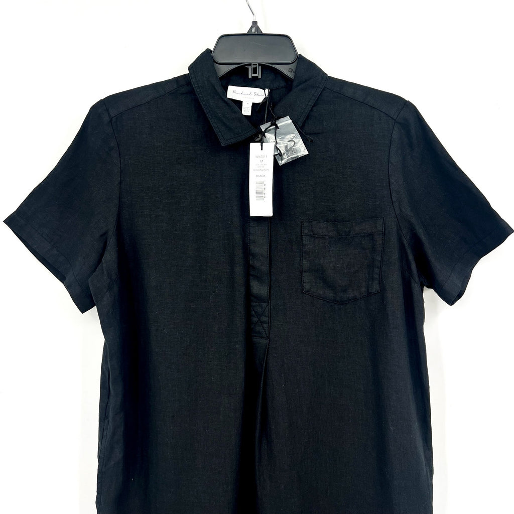 MICHAEL STARS Women's Ola Utility Dress Medium Black Short Sleeve Linen NWT