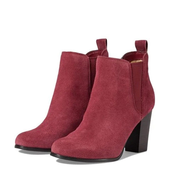 MICHAEL KORS Women's Evaline Suede Heeled Bootie 9M Mulberry Red Pull-On NWOB