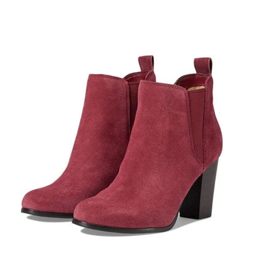 MICHAEL KORS Women's Evaline Suede Heeled Bootie 9M Mulberry Red Pull-On NWOB