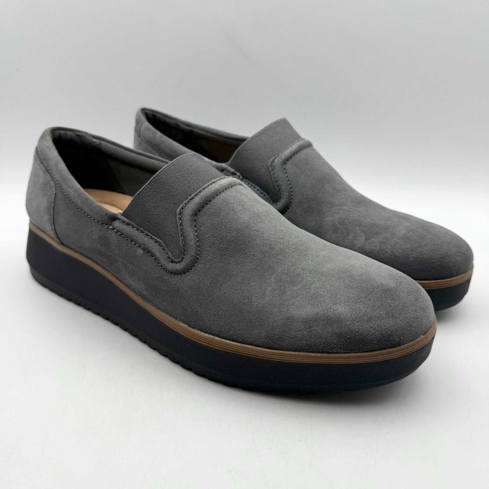 Clarks Womens Zylah Sky Platform Loafers US 11 M EU 42.5 Grey Suede NWOB