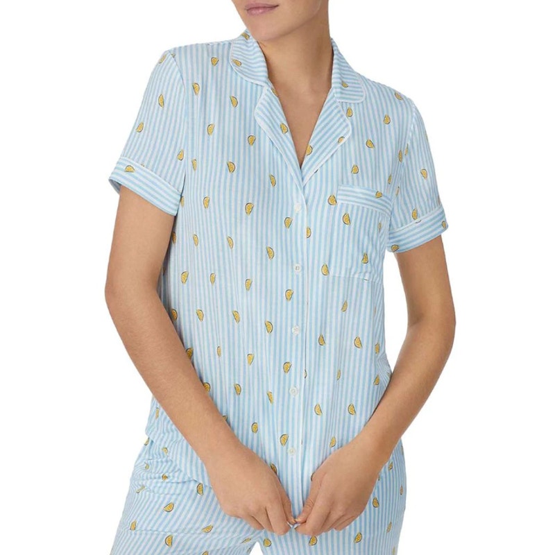 KATE SPADE Women's Citrus Striped Cropped 2-Piece Pajama Set Medium Blue NWT