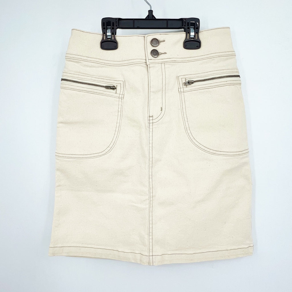 PRANA Womens Broadway Denim Skirt Size 0 Natural Cream Knee Length Stretch NWT