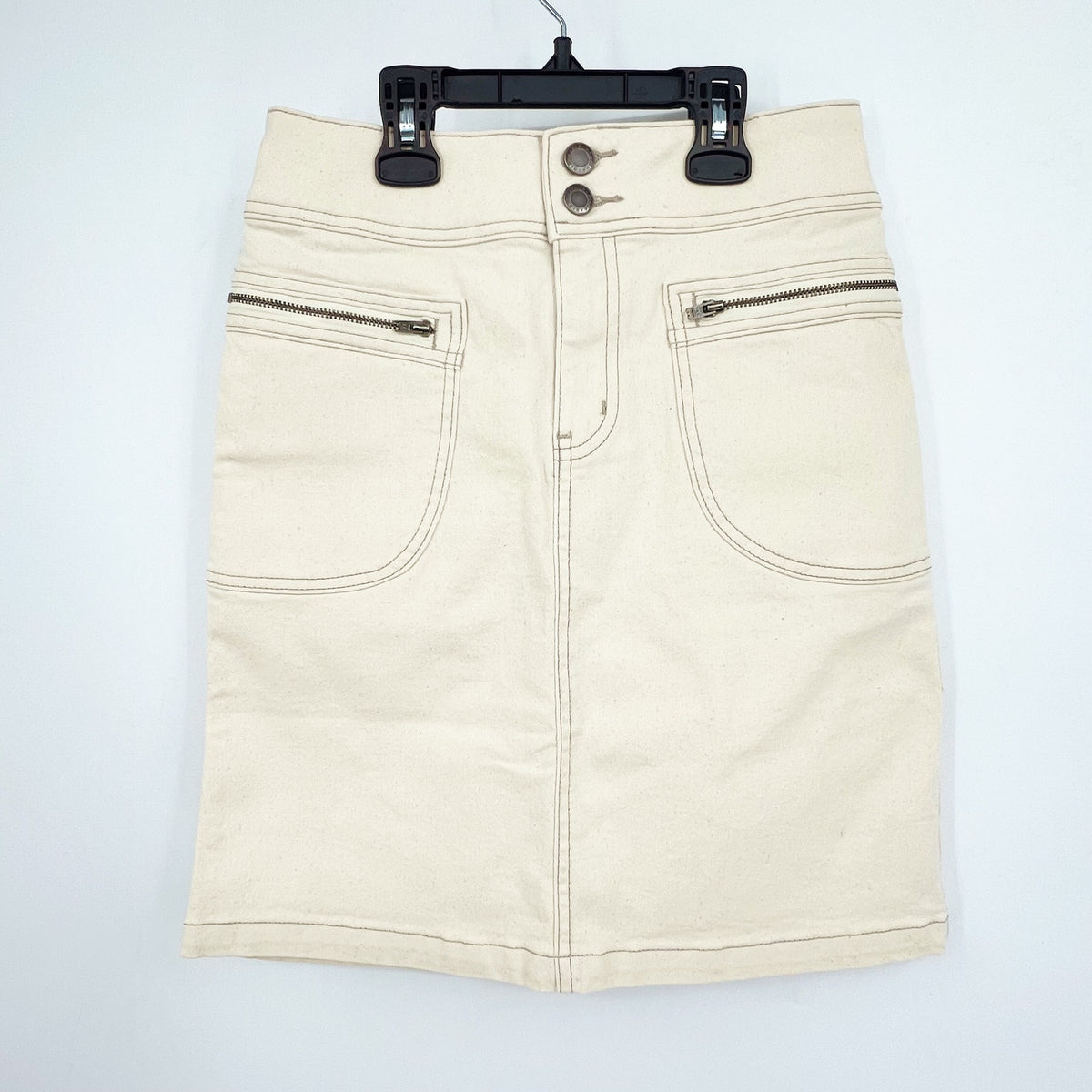 PRANA Womens Broadway Denim Skirt Size 0 Natural Cream Knee Length Stretch NWT